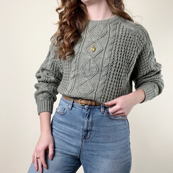 Vintage Sweaters - Vintage Cable Knit Oversized Fisherman Sweater Chunky Slouchy Cozy Preppy Ribbed
